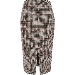 Multicolor Skirt with front slit and prince of wales motif in blend wool for women