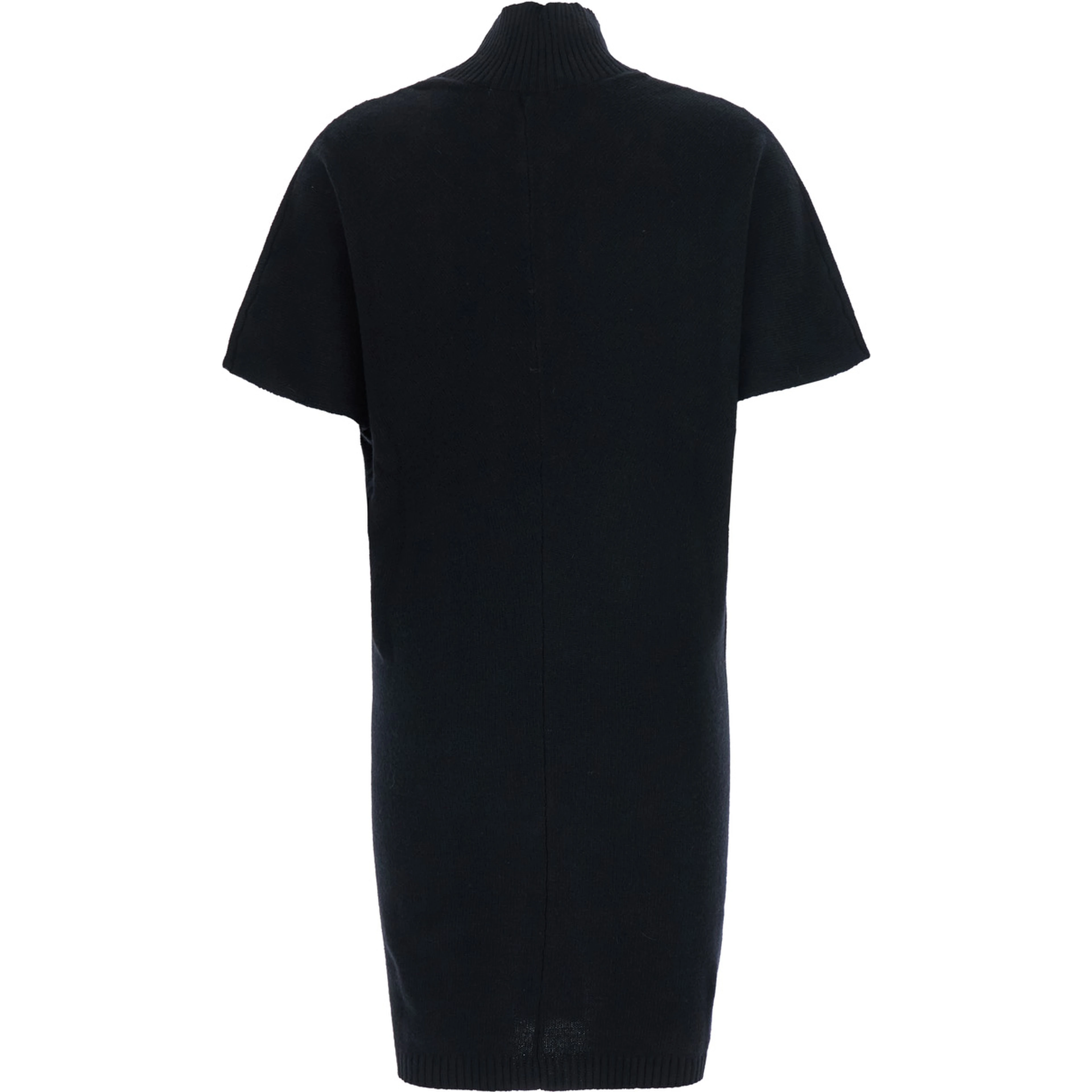 Knit mini dress with long sleeves and V-neck. Tech Fabric. Black. Women.