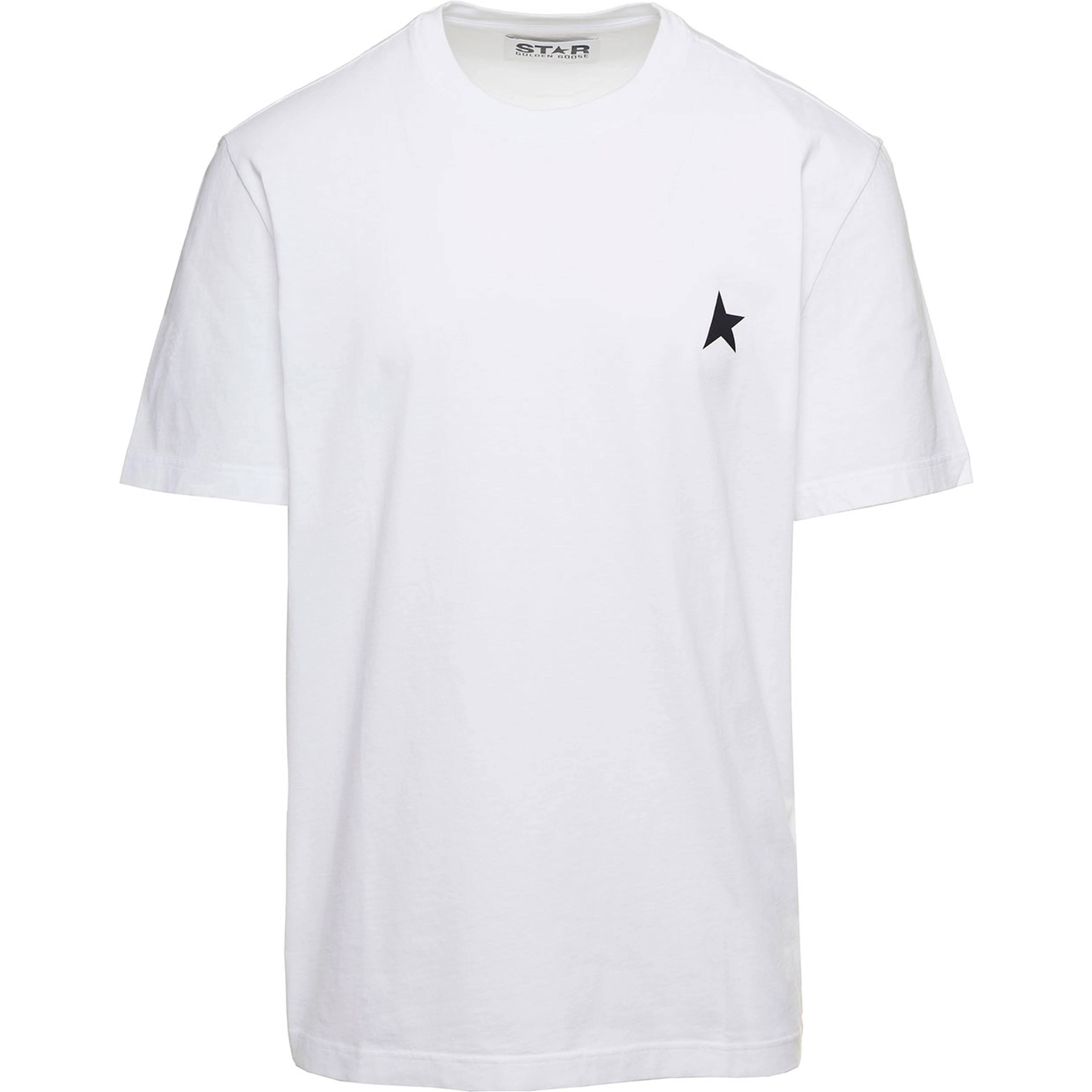 T-Shirt with Round Neck and One Star Logo Print on the Front in White Cotton for Men