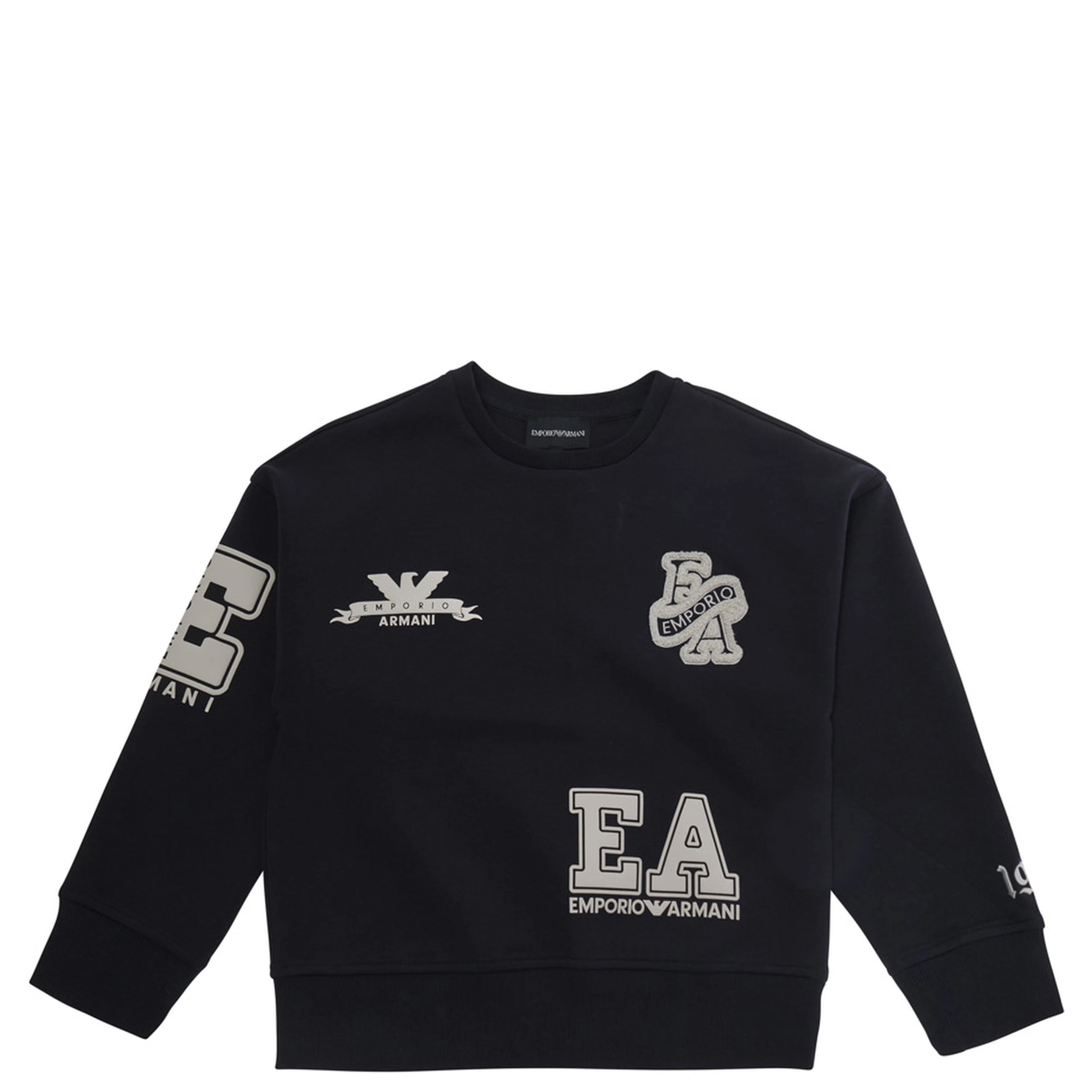 black T-shirt with round neck and logo on the front and back in Fabric Boy