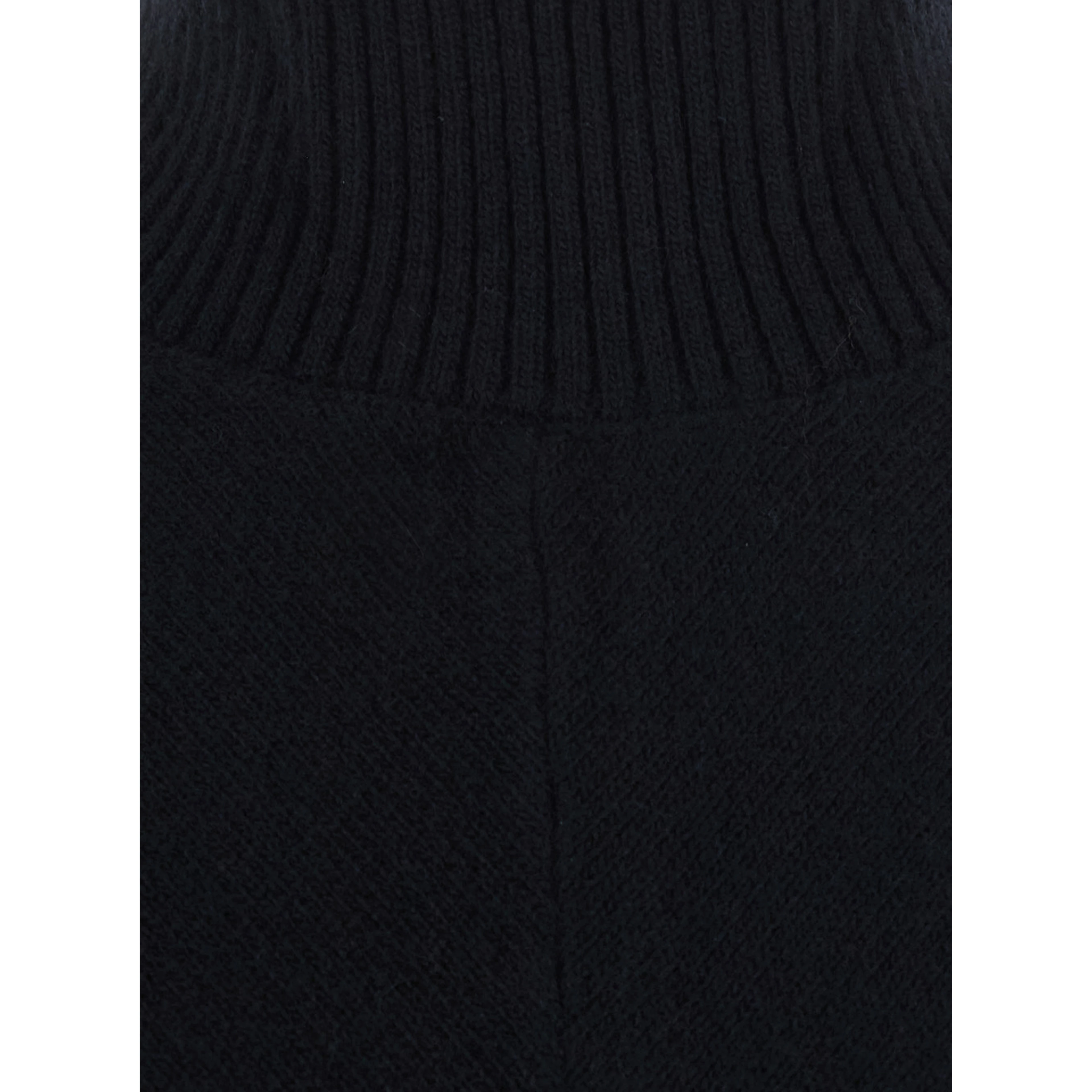 Knit mini dress with long sleeves and V-neck. Tech Fabric. Black. Women.