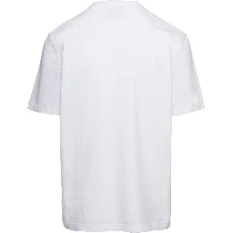 T-Shirt with Round Neck and One Star Logo Print on the Front in White Cotton for Men