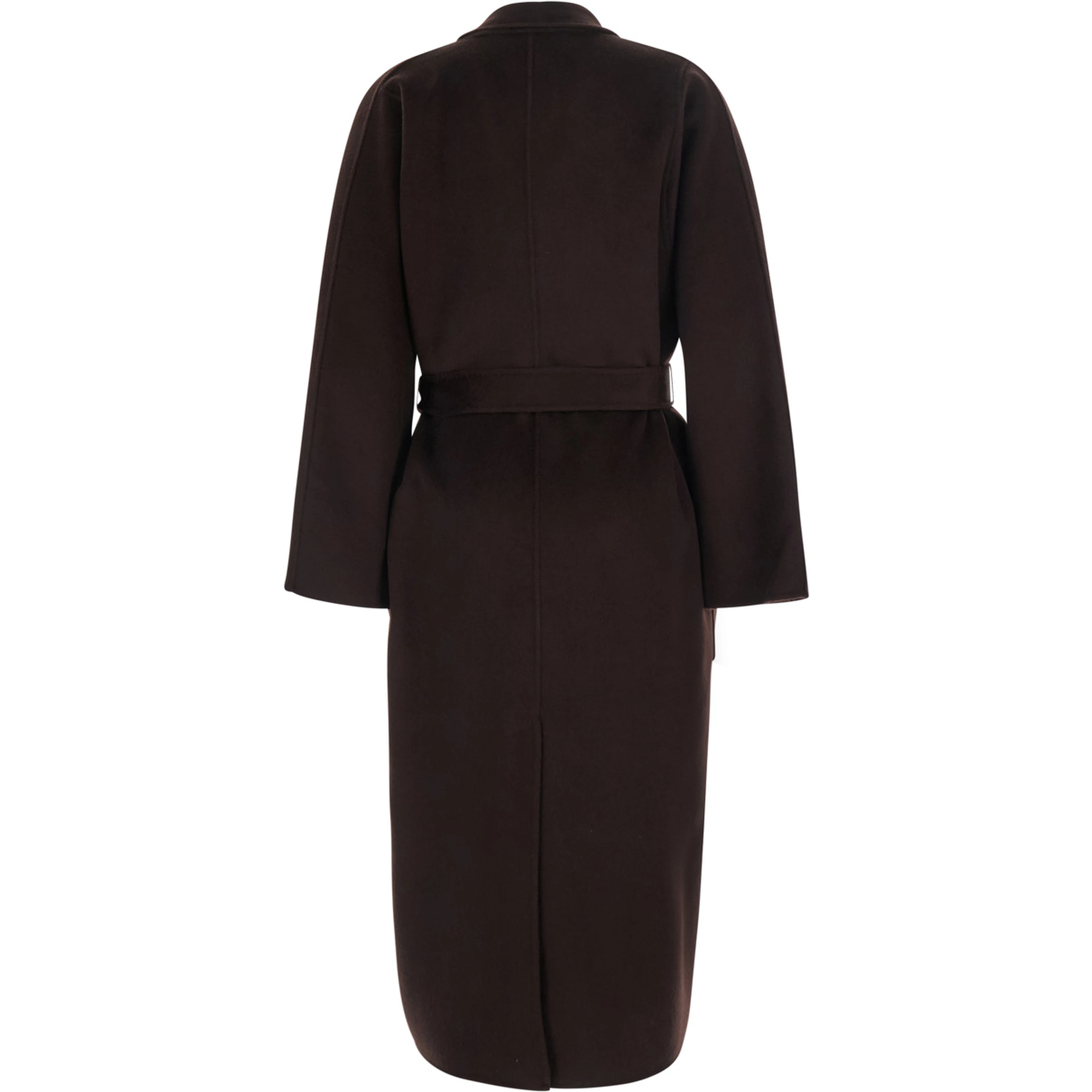 Brown Coat with wide notched revers and front belt in wool for women