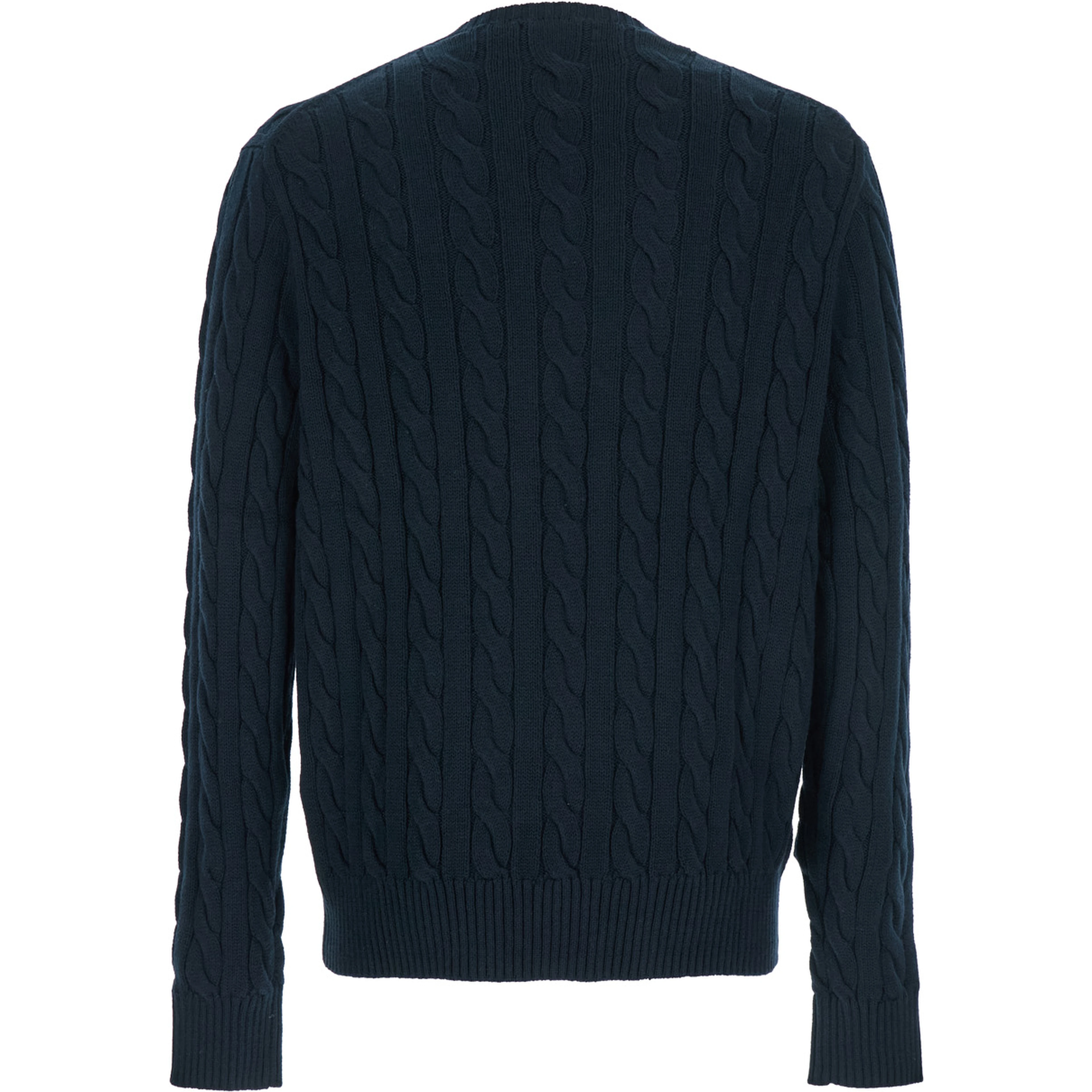 Crewneck Sweater with Pony Embroidery on the Front and Woven Embroidery in Blue for Men