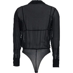 Black Bodysuit with deep V-neck and chain detail on the front in viscose for women
