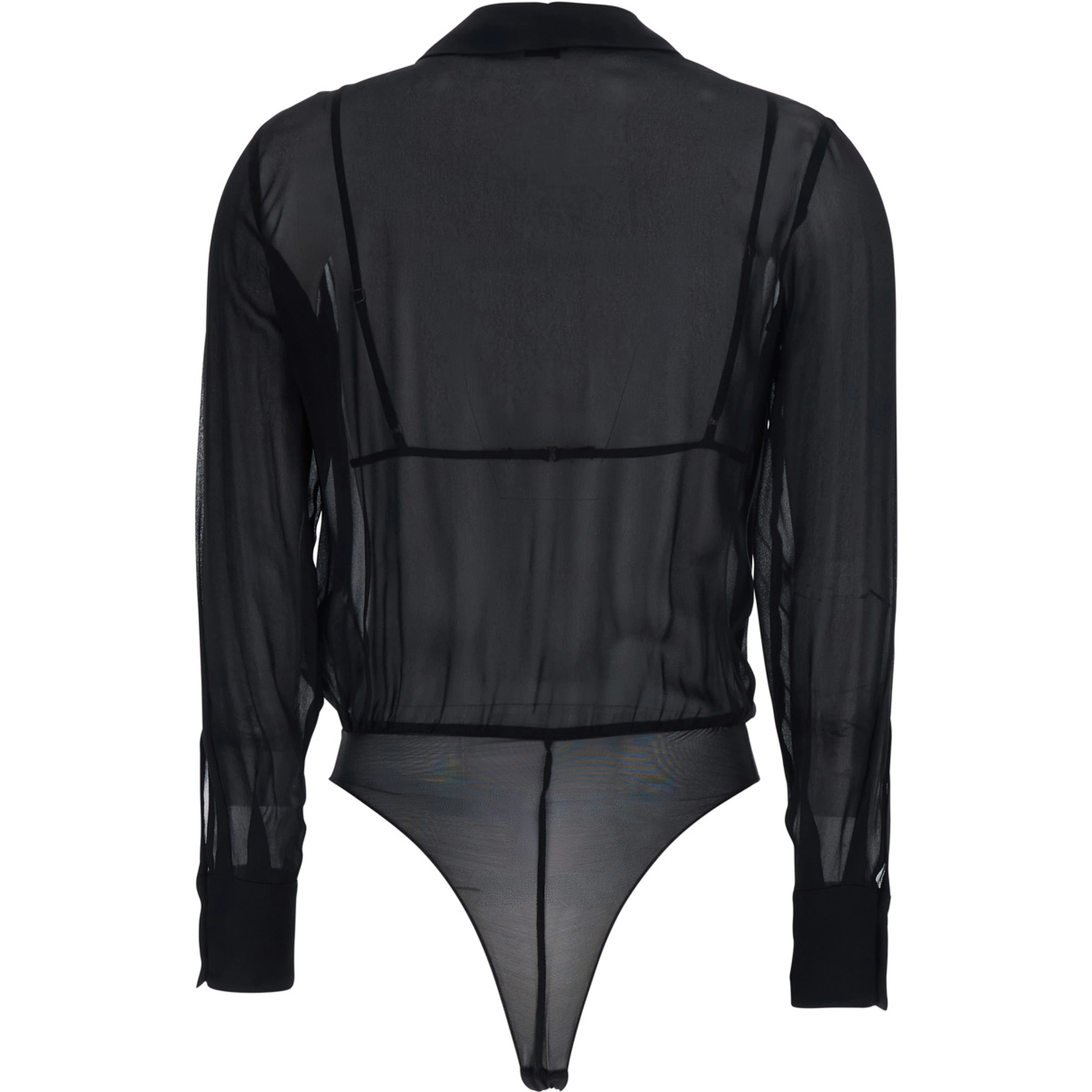 Black Bodysuit with deep V-neck and chain detail on the front in viscose for women