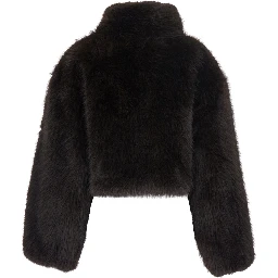 Brown fur jacket with crop design and high collar in faux-fur for women