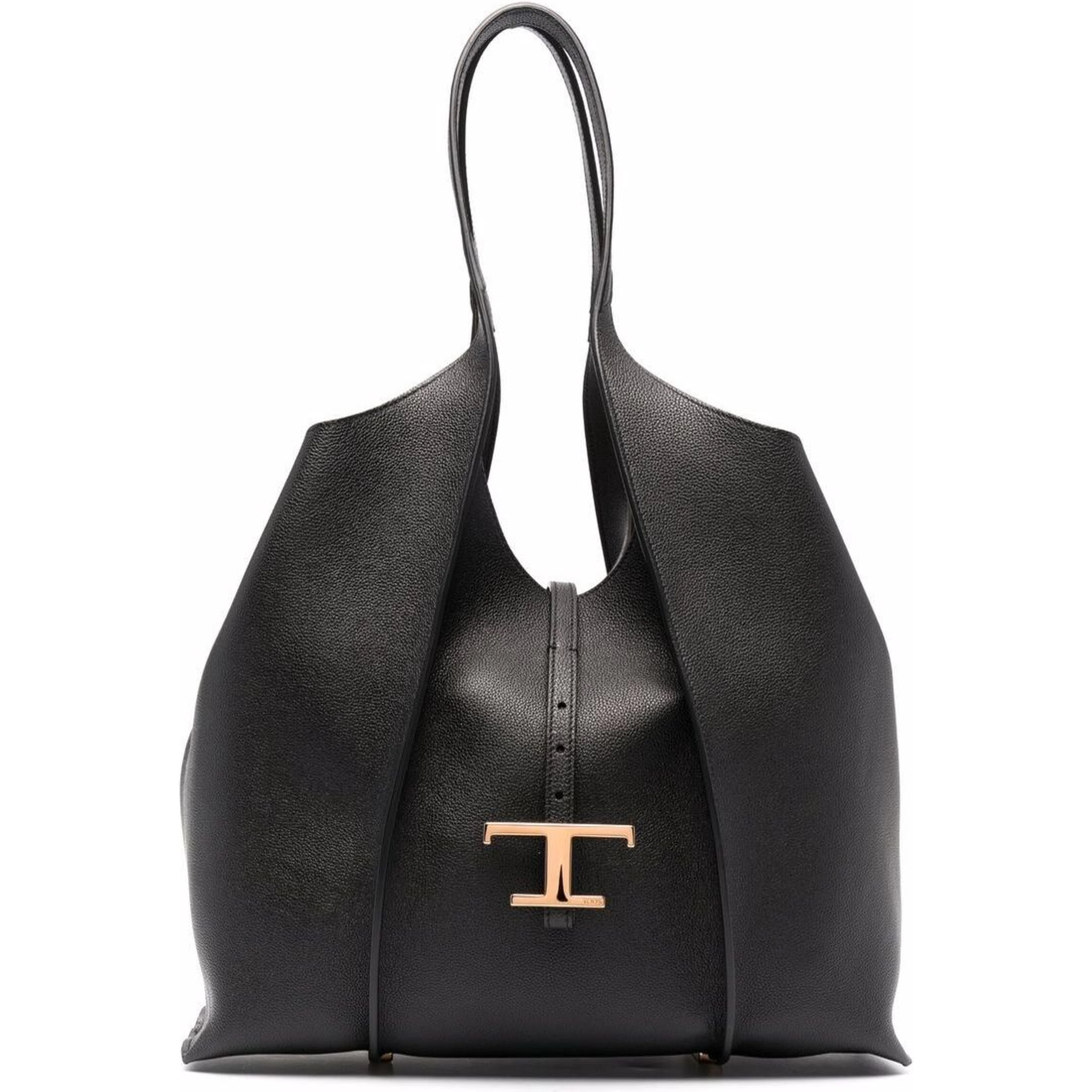 Tote bag with T Timeless Pendant in Black Leather for Women