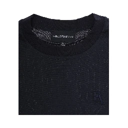 Blue T-Shirt with Round Neck and Logo Embroidery on the Front in Blend Cotton Boy