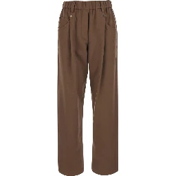 Brown Pants with elasticated waist and Monile on the back in stretch cotton for women