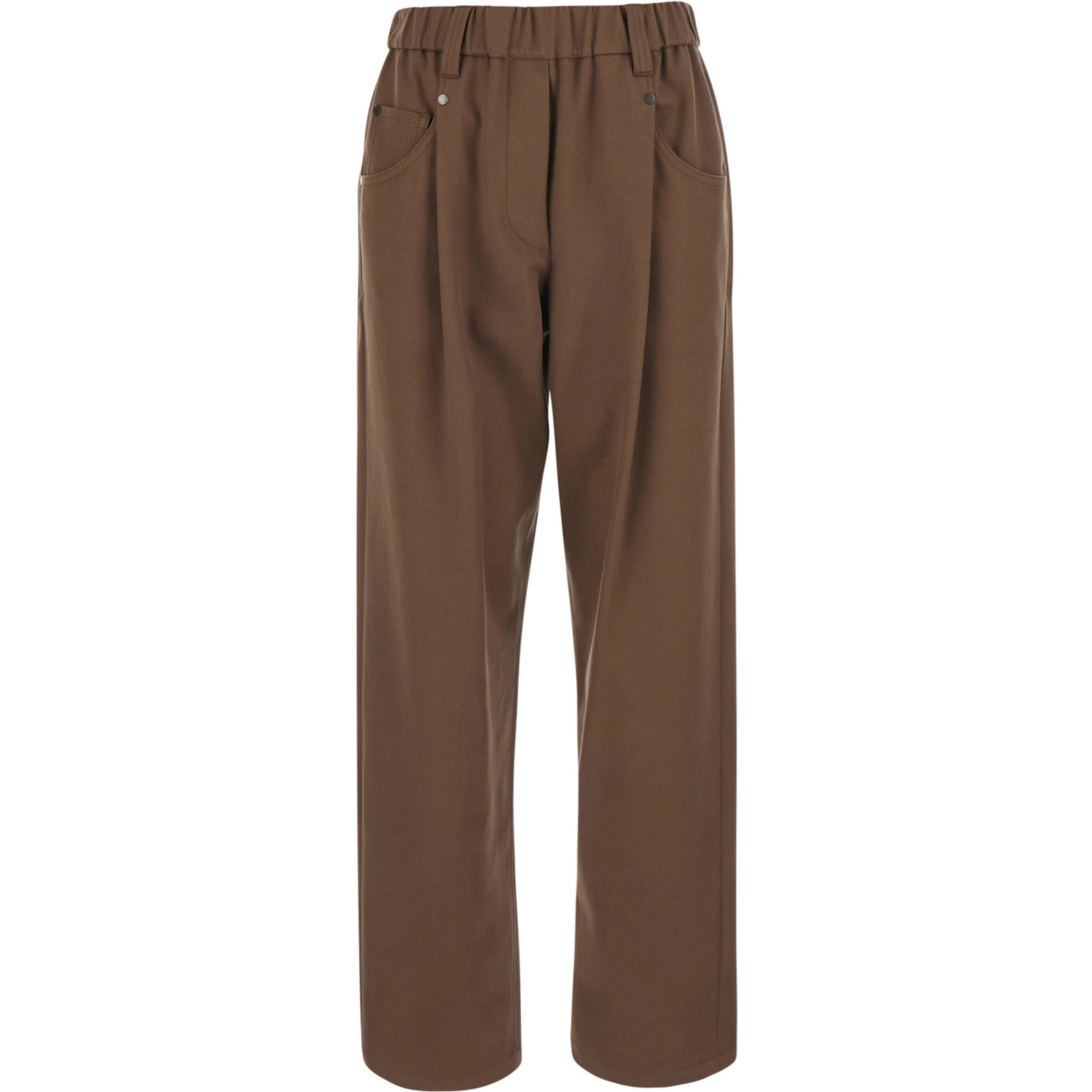 Brown Pants with elasticated waist and Monile on the back in stretch cotton for women
