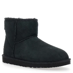 Boots Classic Mini with Logo Patch on the Back and Fur Lining in Black Suede for Men