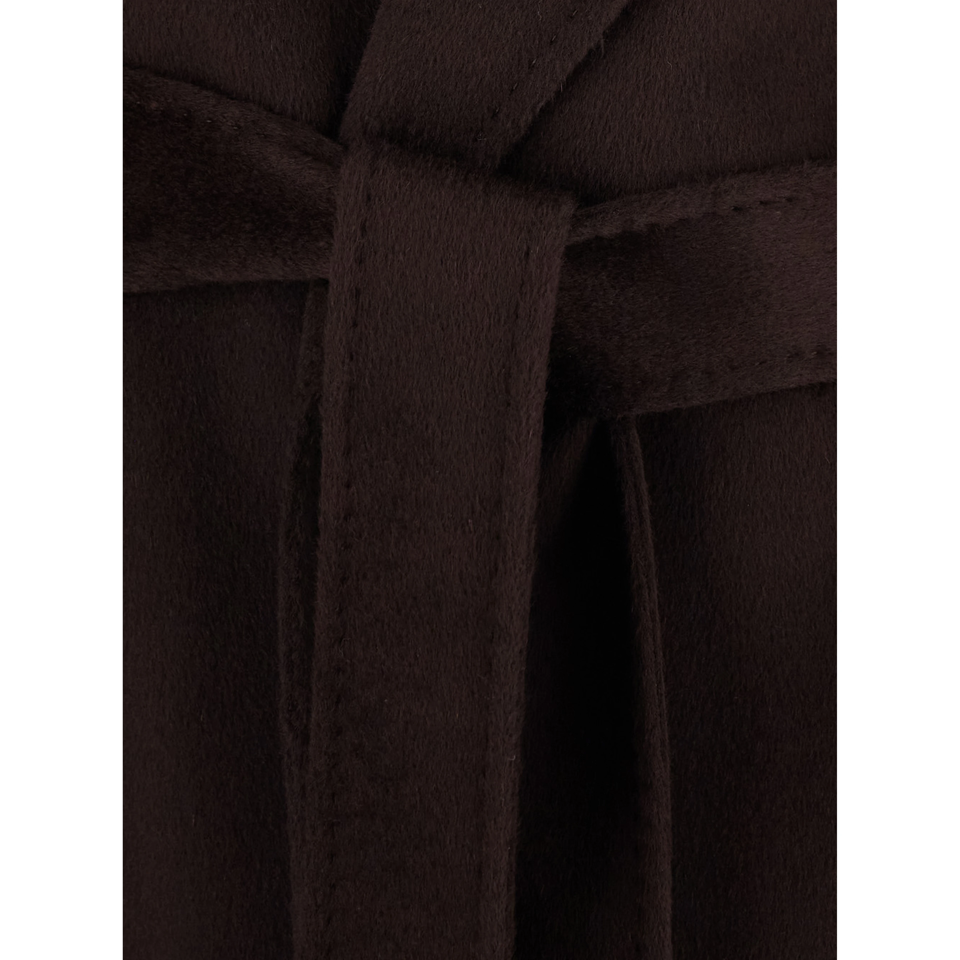 Brown Coat with wide notched revers and front belt in wool for women