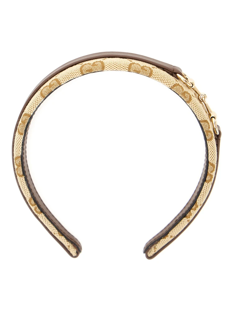 Beige Headband with Horsebit plaque in GG canvas girl