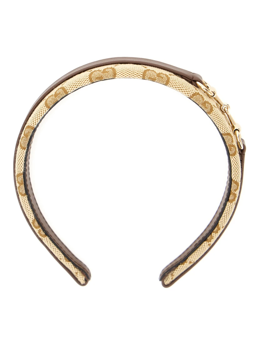 Beige Headband with Horsebit plaque in GG canvas girl