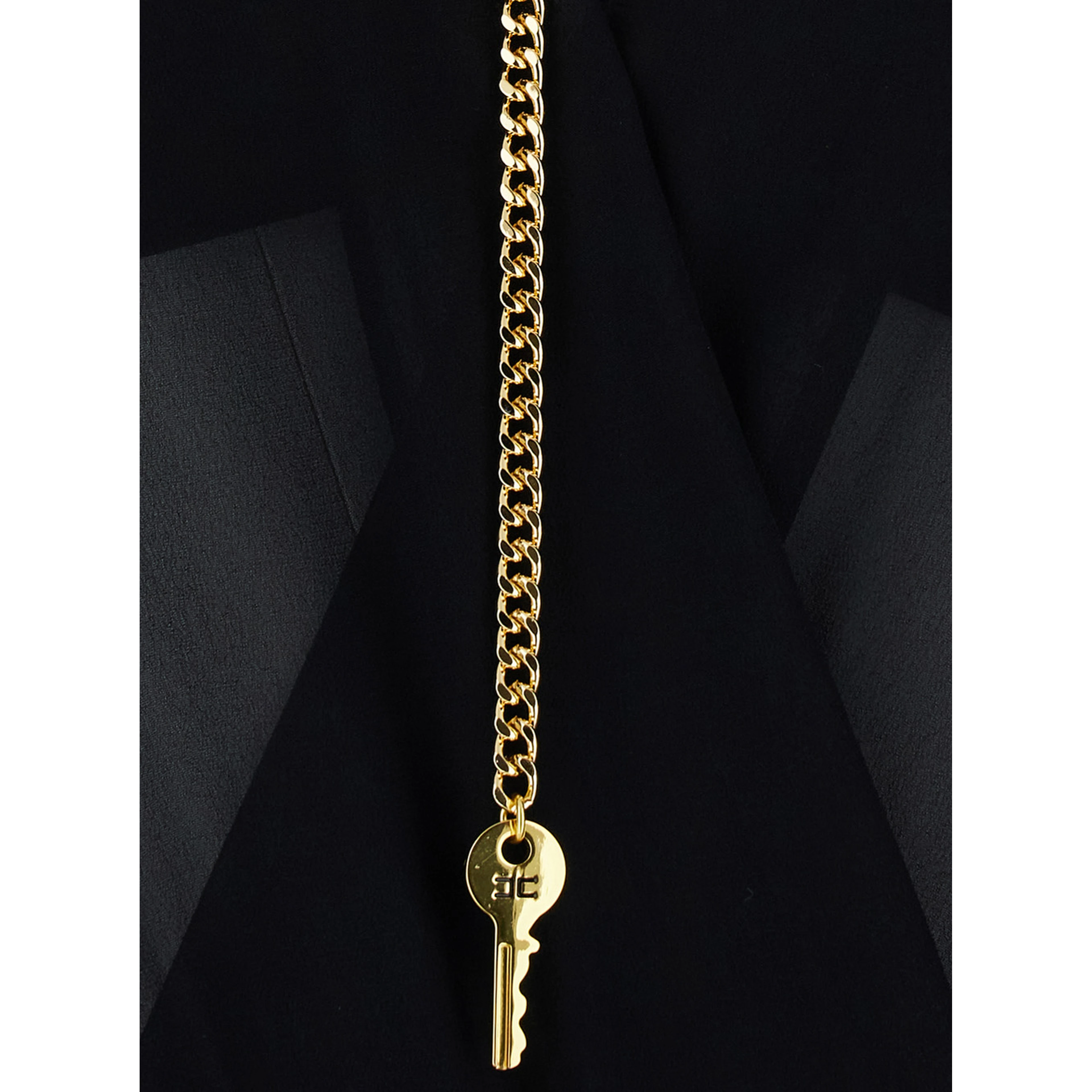 Black Bodysuit with deep V-neck and chain detail on the front in viscose for women