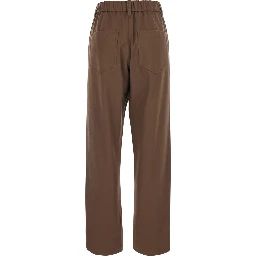Brown Pants with elasticated waist and Monile on the back in stretch cotton for women