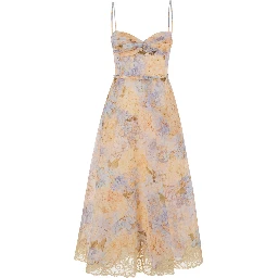 Valiant Multicolor Dress with Spaghetti straps and all-over floral print in linen and silk Blend for women