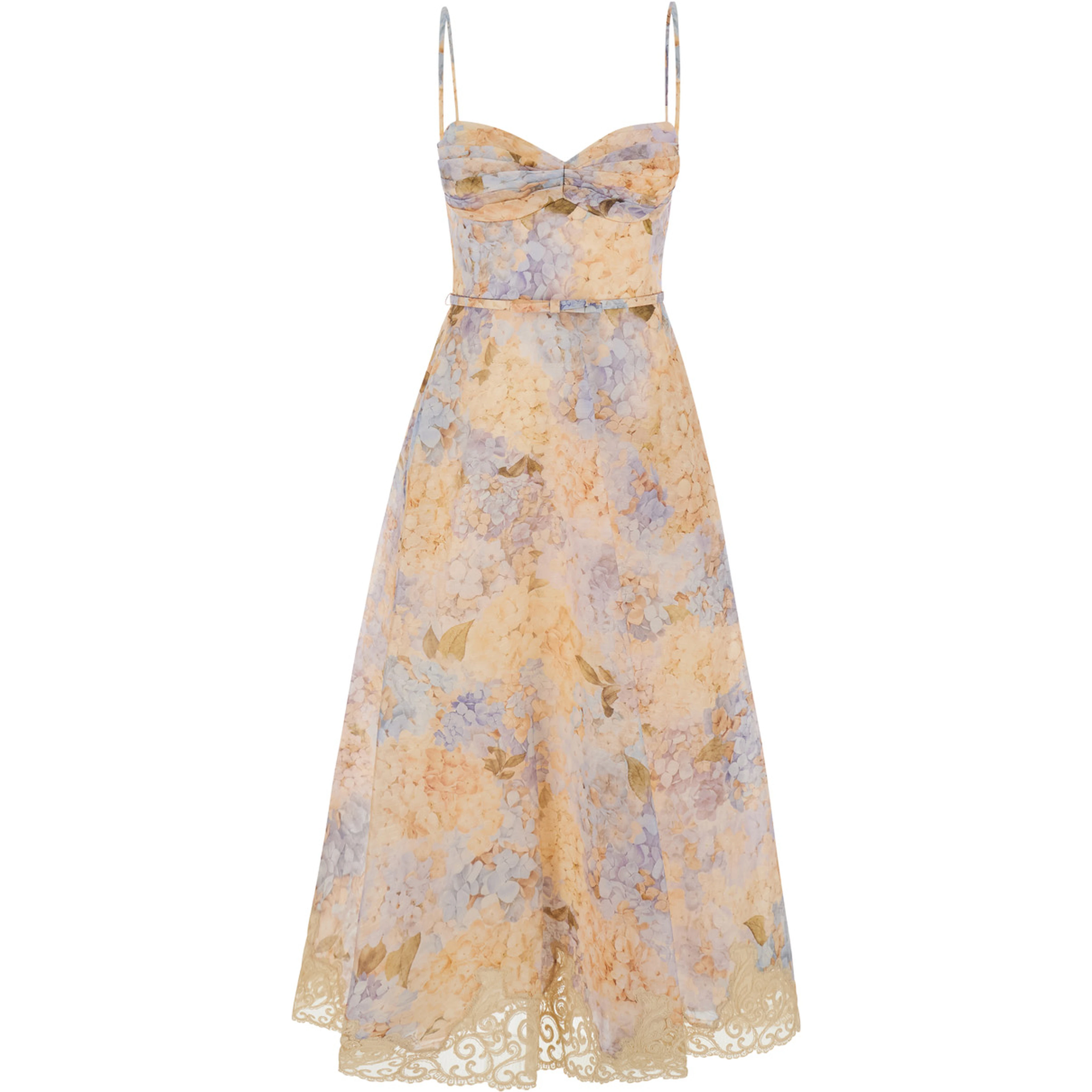 Valiant Multicolor Dress with Spaghetti straps and all-over floral print in linen and silk Blend for women
