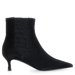 black Low-heeled ankle boots with elastic bands in suede for women