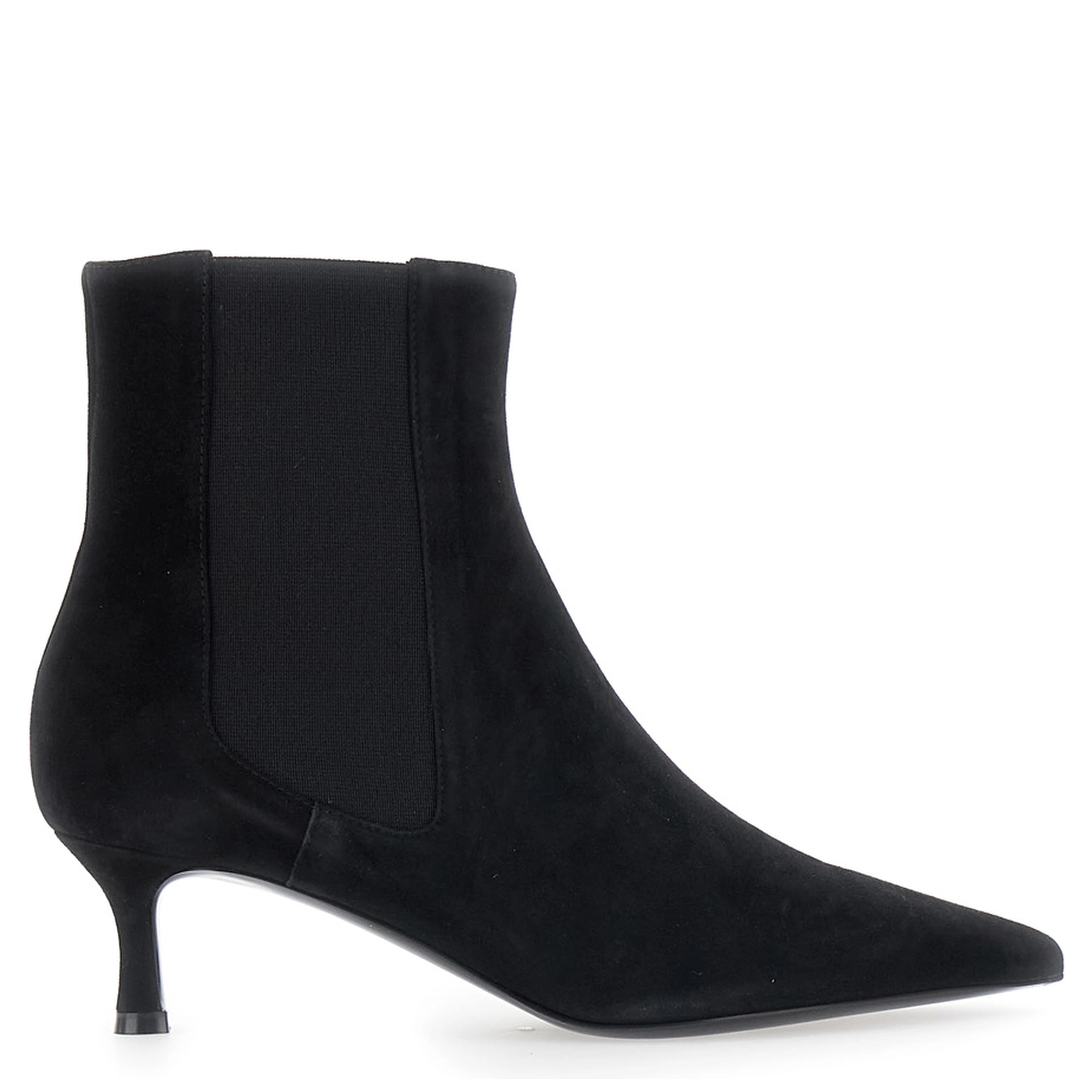 black Low-heeled ankle boots with elastic bands in suede for women
