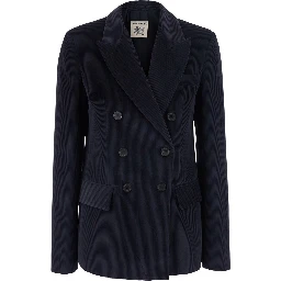 Blue double-breasted Jacket with Peak revers in corduroy for women