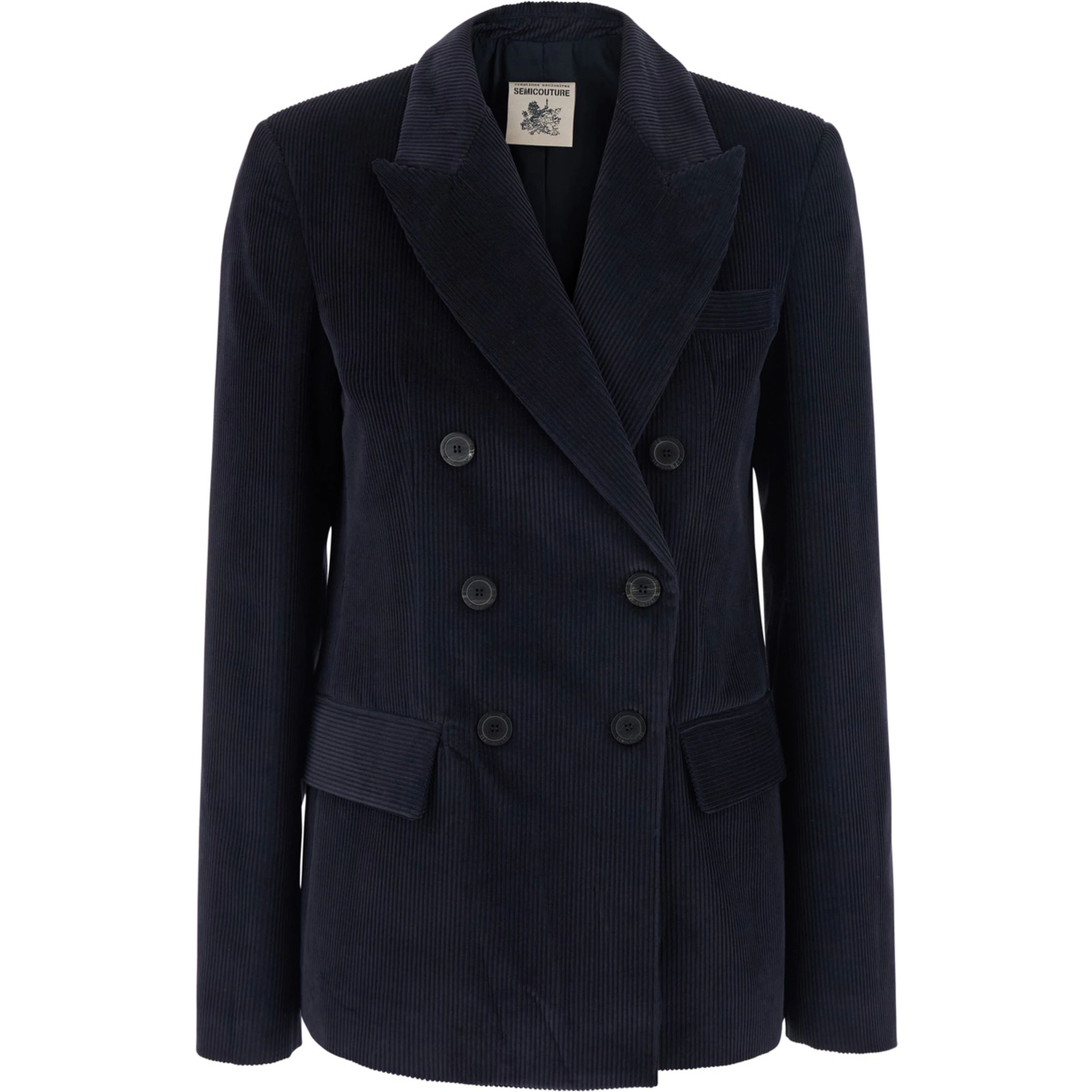 Blue double-breasted Jacket with Peak revers in corduroy for women