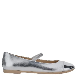 Metallic Ballet Flats with Strap in Leather for Girl