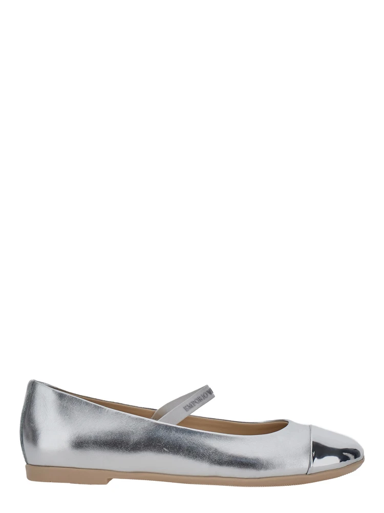 Metallic Ballet Flats with Strap in Leather for Girl