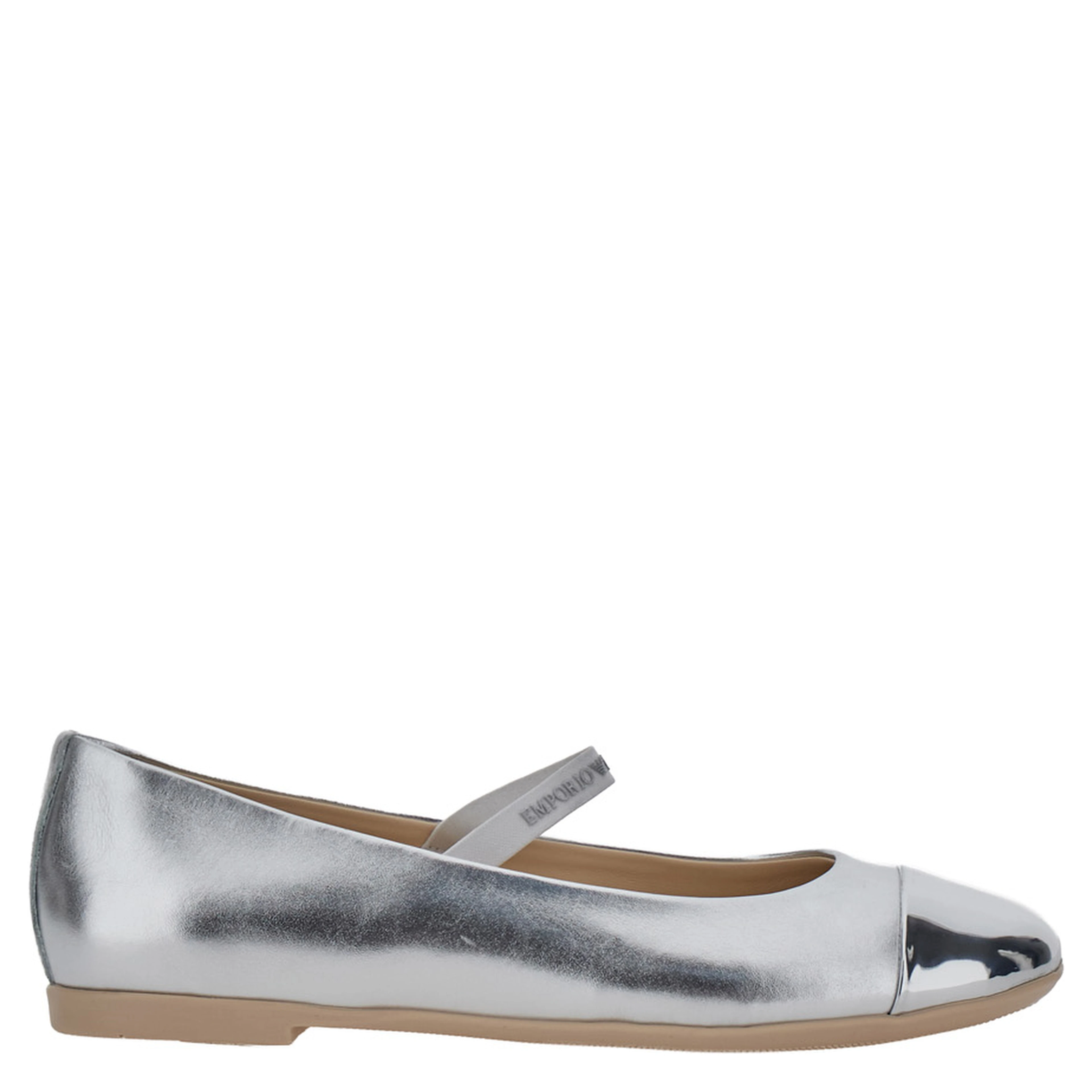 Metallic Ballet Flats with Strap in Leather for Girl