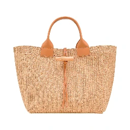 Shopping Bag Le Smart with Metallic Detail on the Front in Beige Raffia for Women