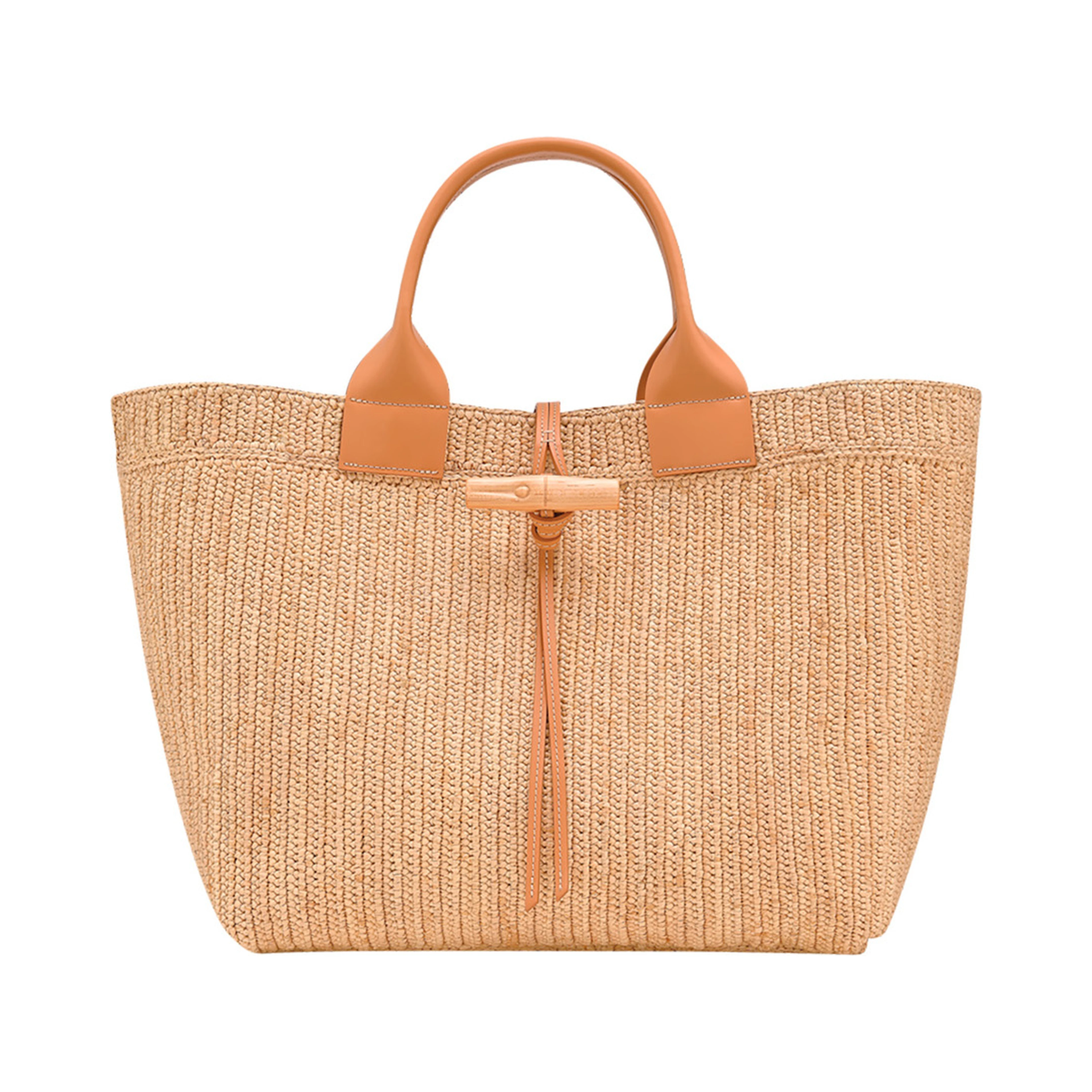 Shopping Bag Le Smart with Metallic Detail on the Front in Beige Raffia for Women