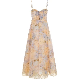 Valiant Multicolor Dress with Spaghetti straps and all-over floral print in linen and silk Blend for women