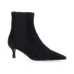 black Low-heeled ankle boots with elastic bands in suede for women