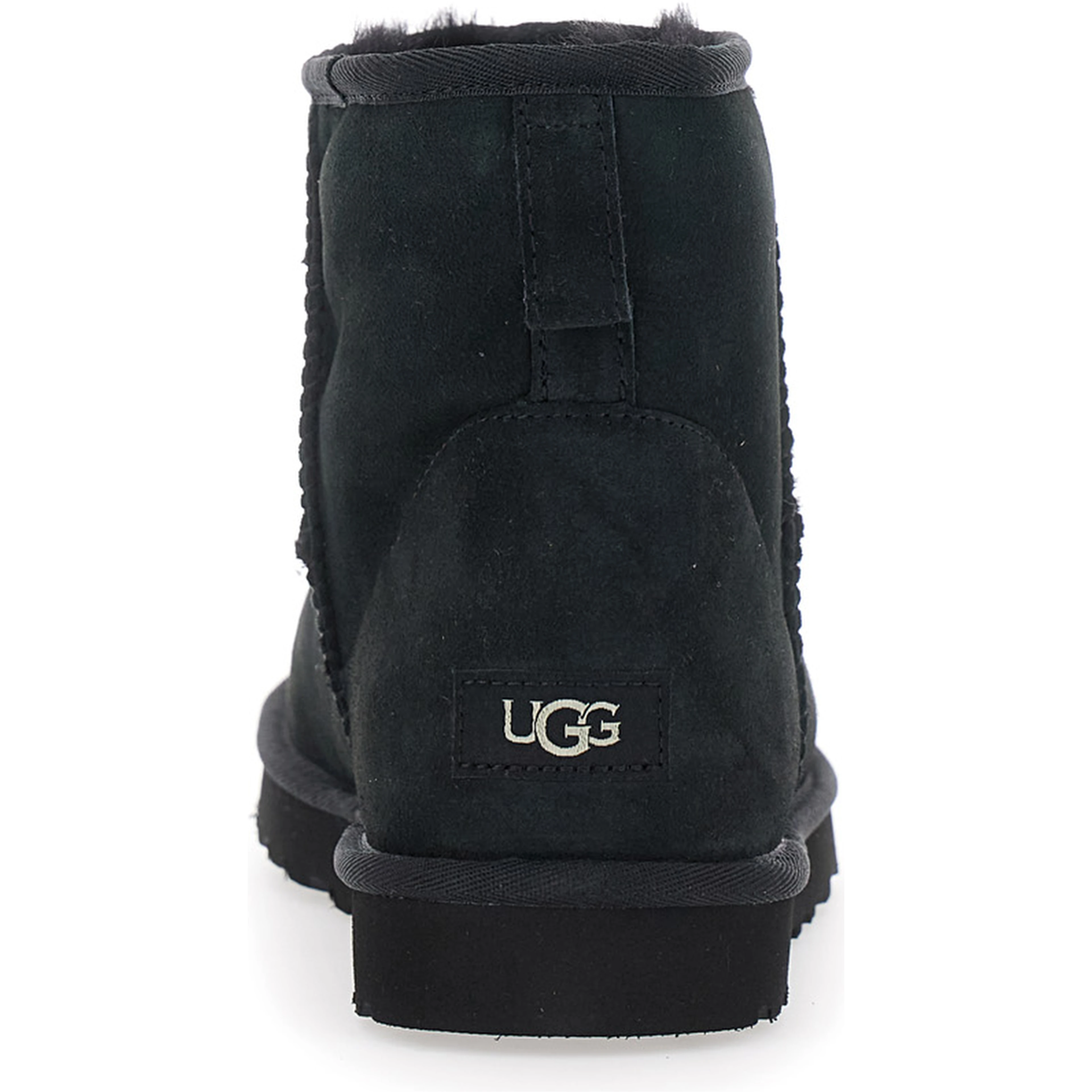 Boots Classic Mini with Logo Patch on the Back and Fur Lining in Black Suede for Men