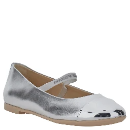 Metallic Ballet Flats with Strap in Leather for Girl