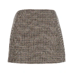 Beige miniskirt with all-over check motif in wool for women