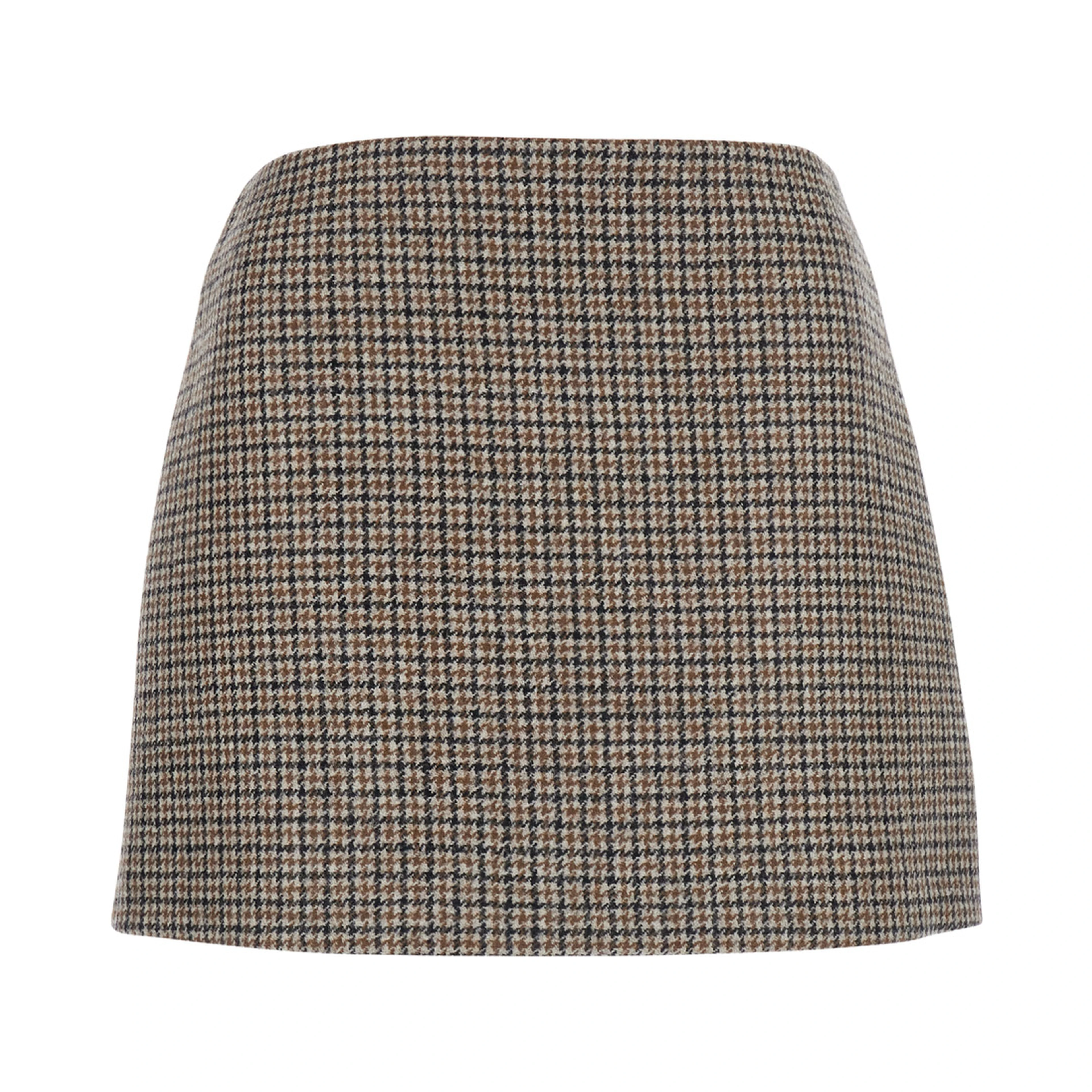 Beige miniskirt with all-over check motif in wool for women