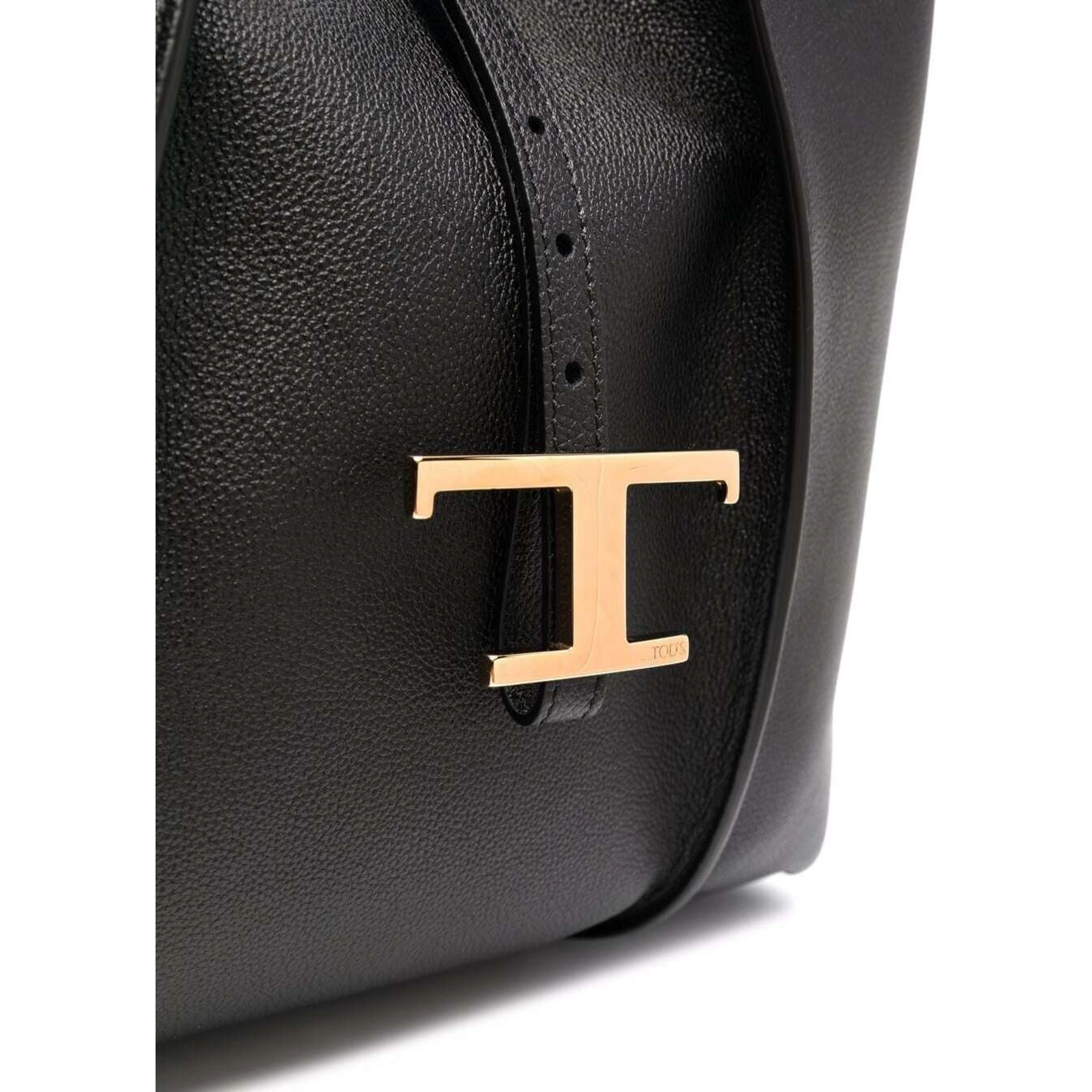 Tote bag with T Timeless Pendant in Black Leather for Women