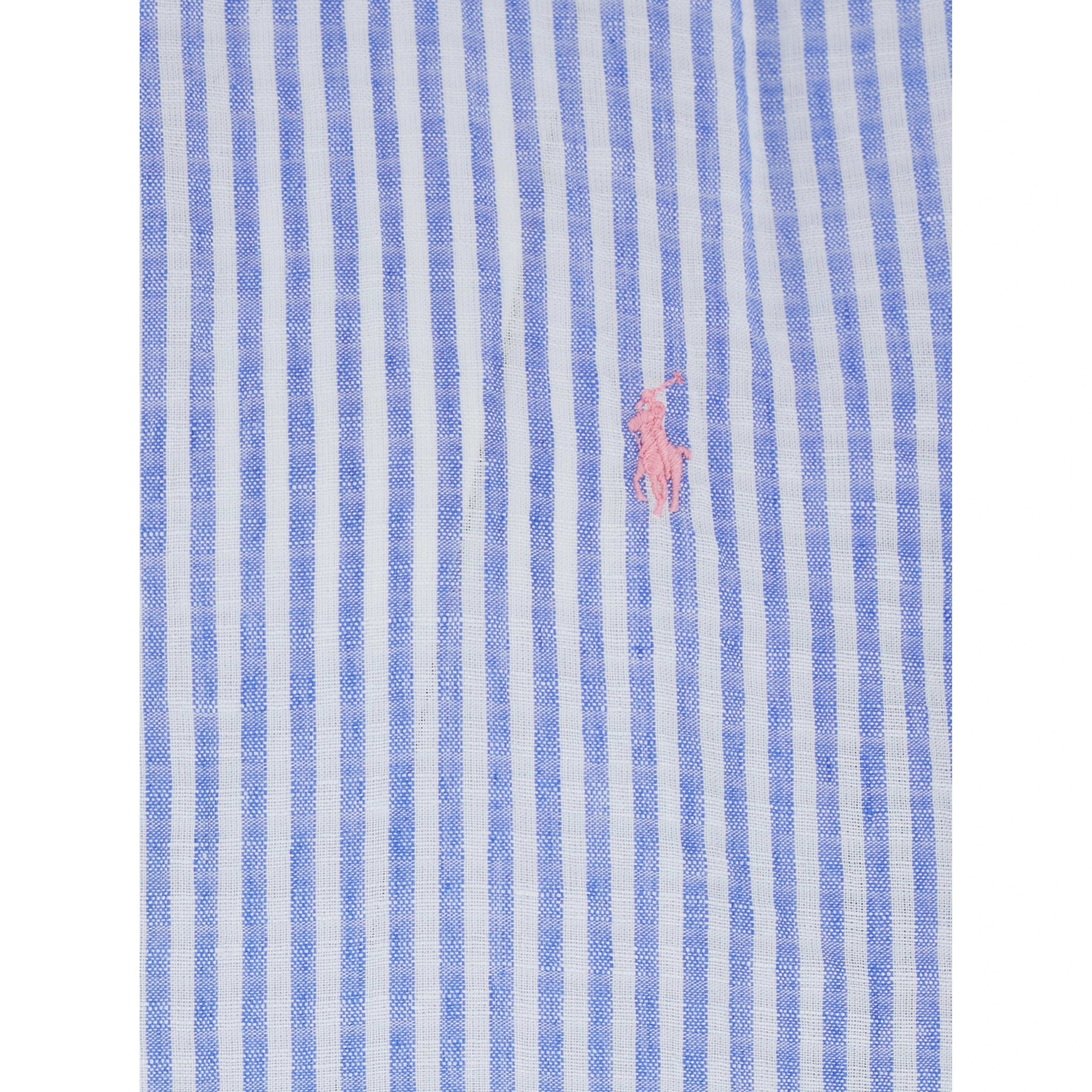 Shirt with all-over striped motif and Pony embroidery on the front in blue linen for men