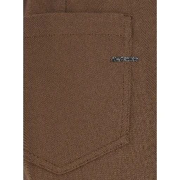Brown Pants with elasticated waist and Monile on the back in stretch cotton for women
