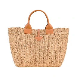 Shopping Bag Le Smart with Metallic Detail on the Front in Beige Raffia for Women