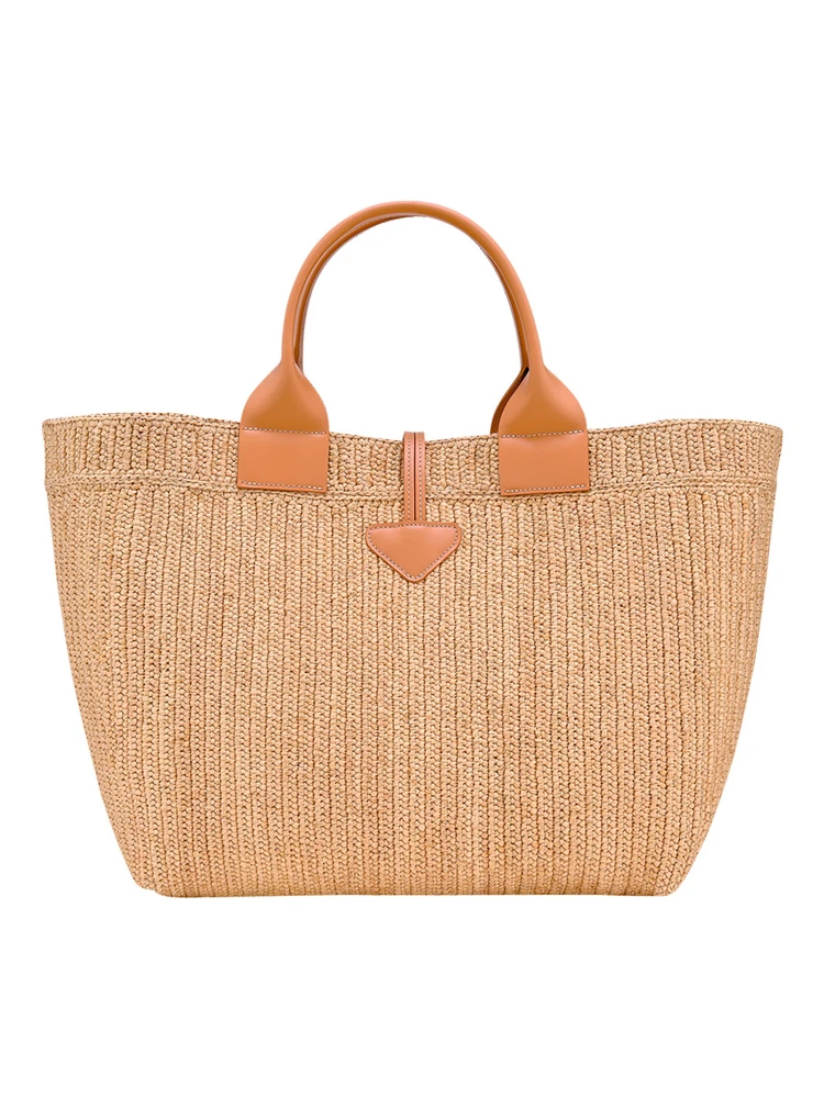 Shopping Bag Le Smart with Metallic Detail on the Front in Beige Raffia for Women alternative