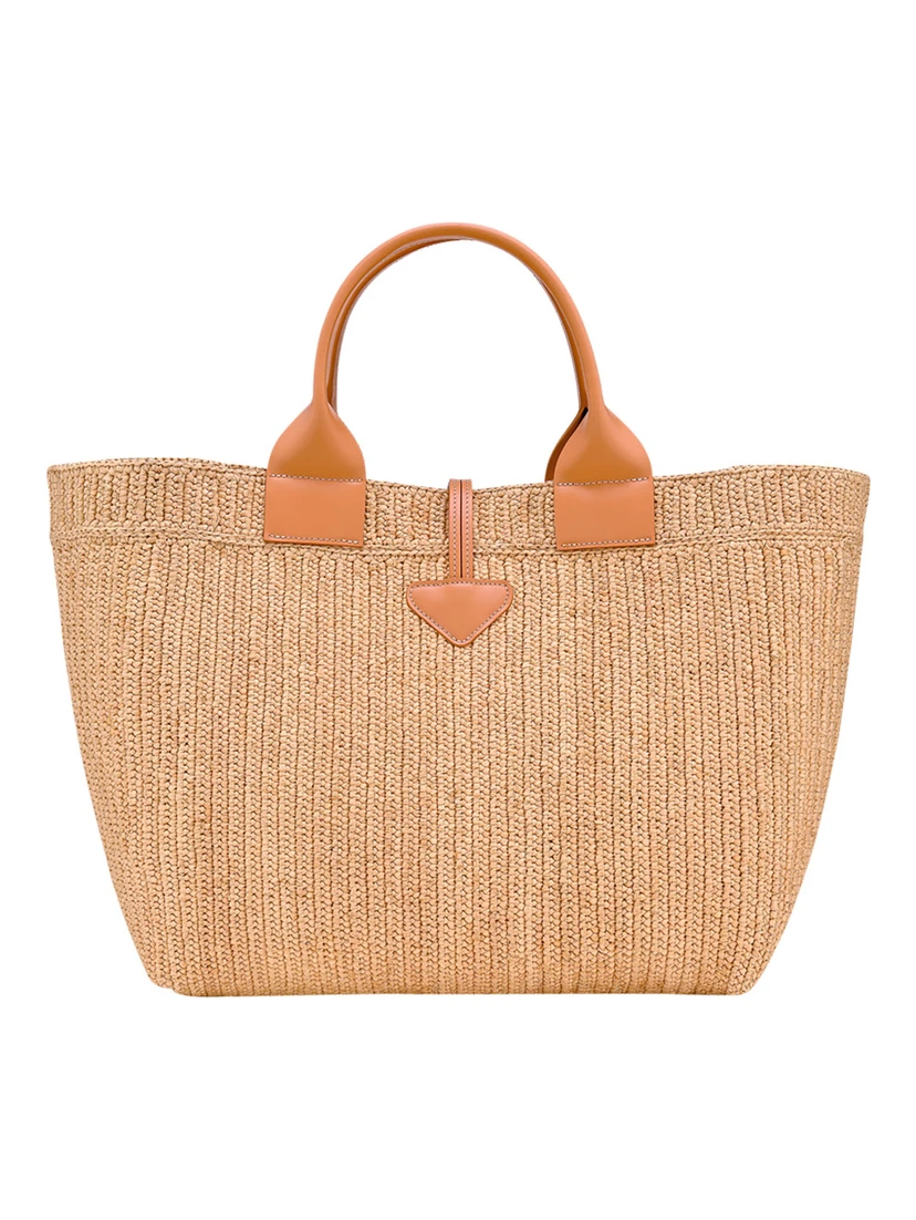 Shopping Bag Le Smart with Metallic Detail on the Front in Beige Raffia for Women