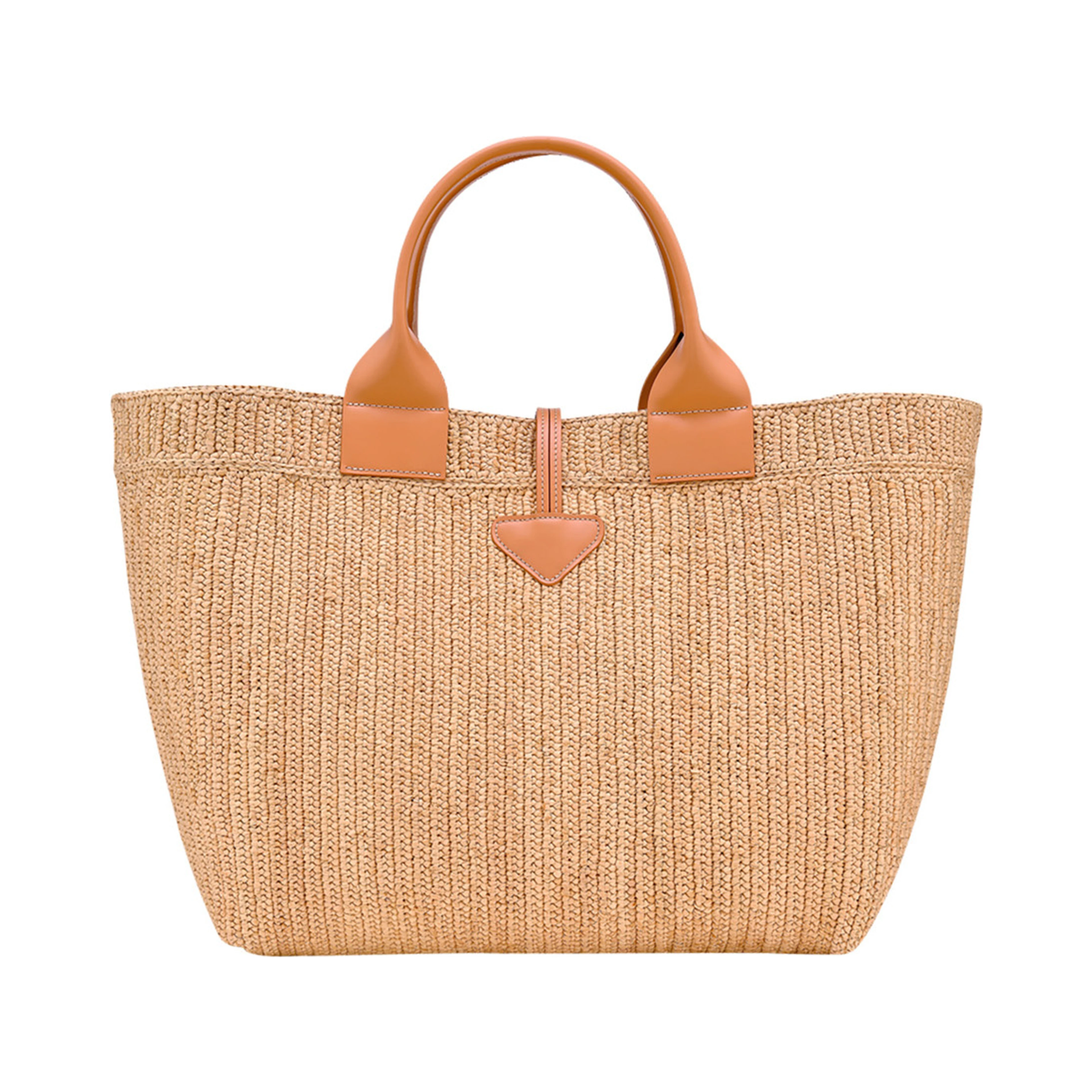 Shopping Bag Le Smart with Metallic Detail on the Front in Beige Raffia for Women
