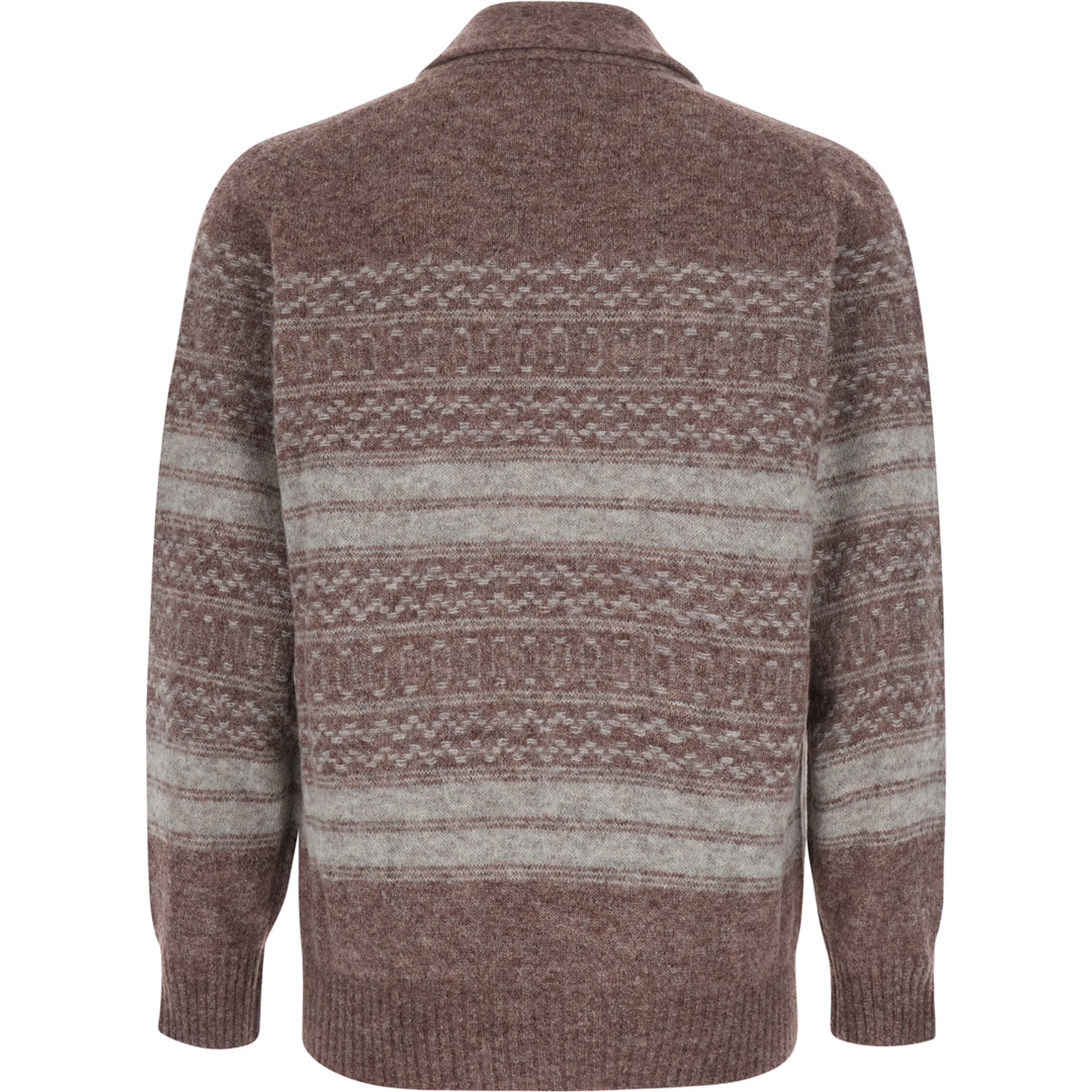 Brown Cardigan with V-neck and striped Motif in wool blend for men