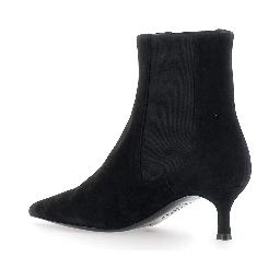 black Low-heeled ankle boots with elastic bands in suede for women