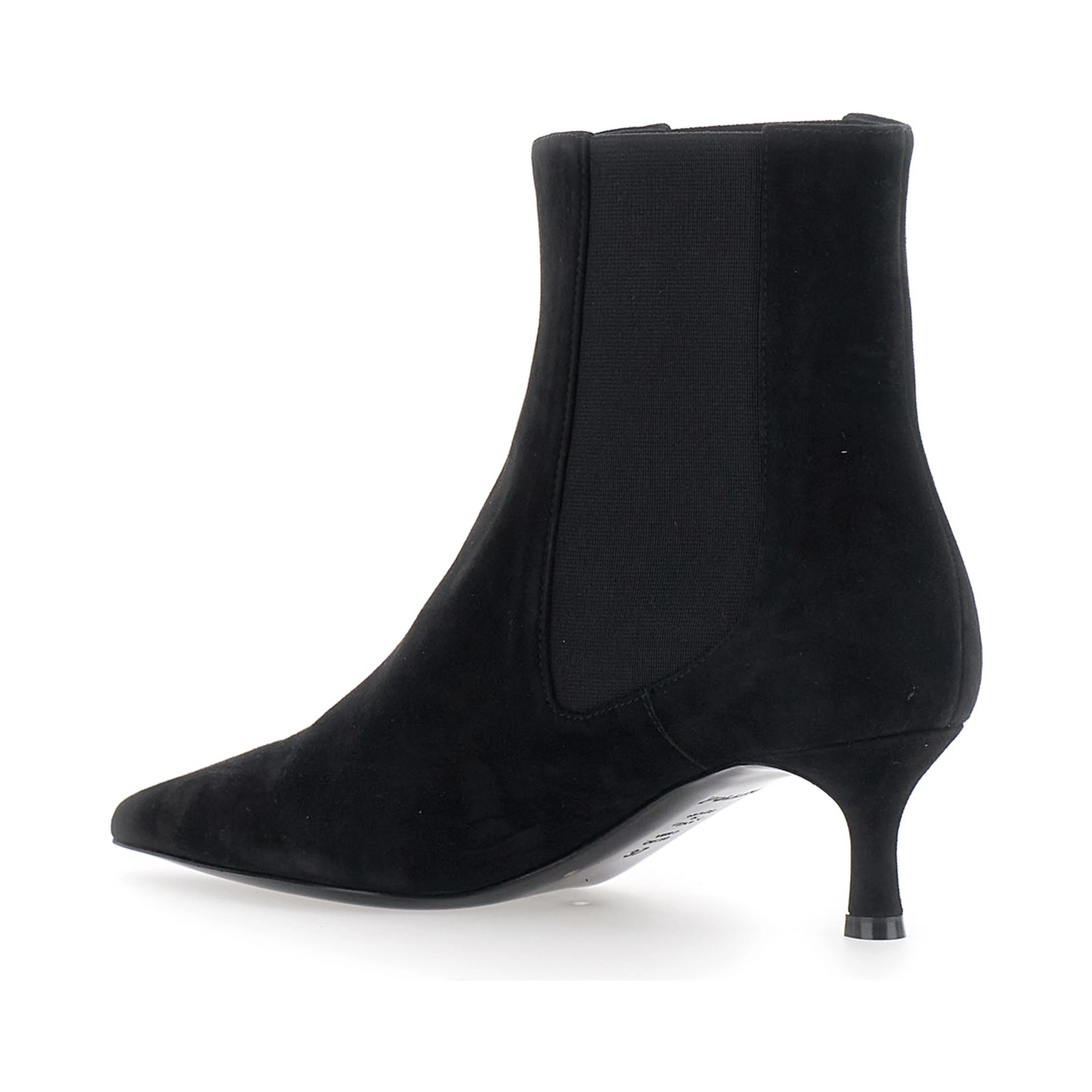 black Low-heeled ankle boots with elastic bands in suede for women