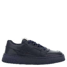 Blue Low Top Sneakers with Logo Patch on the Tongue in  Leather Boy