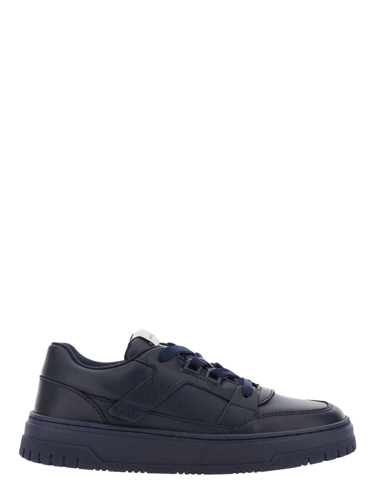 Blue Low Top Sneakers with Logo Patch on the Tongue in  Leather Boy